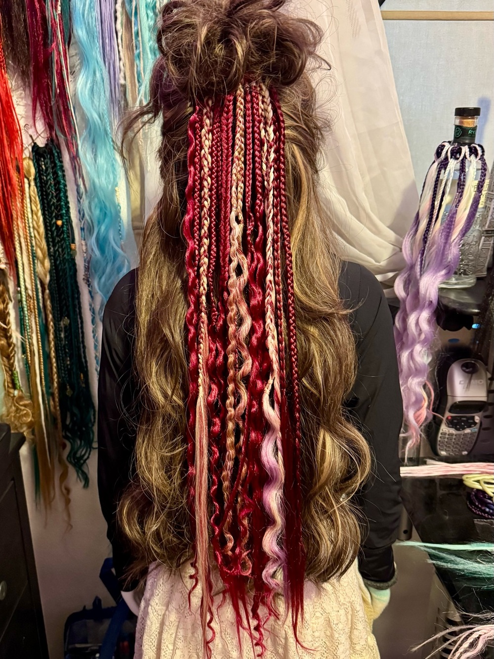 Red & Pink Braided Clip-In Hair Extensions for Women